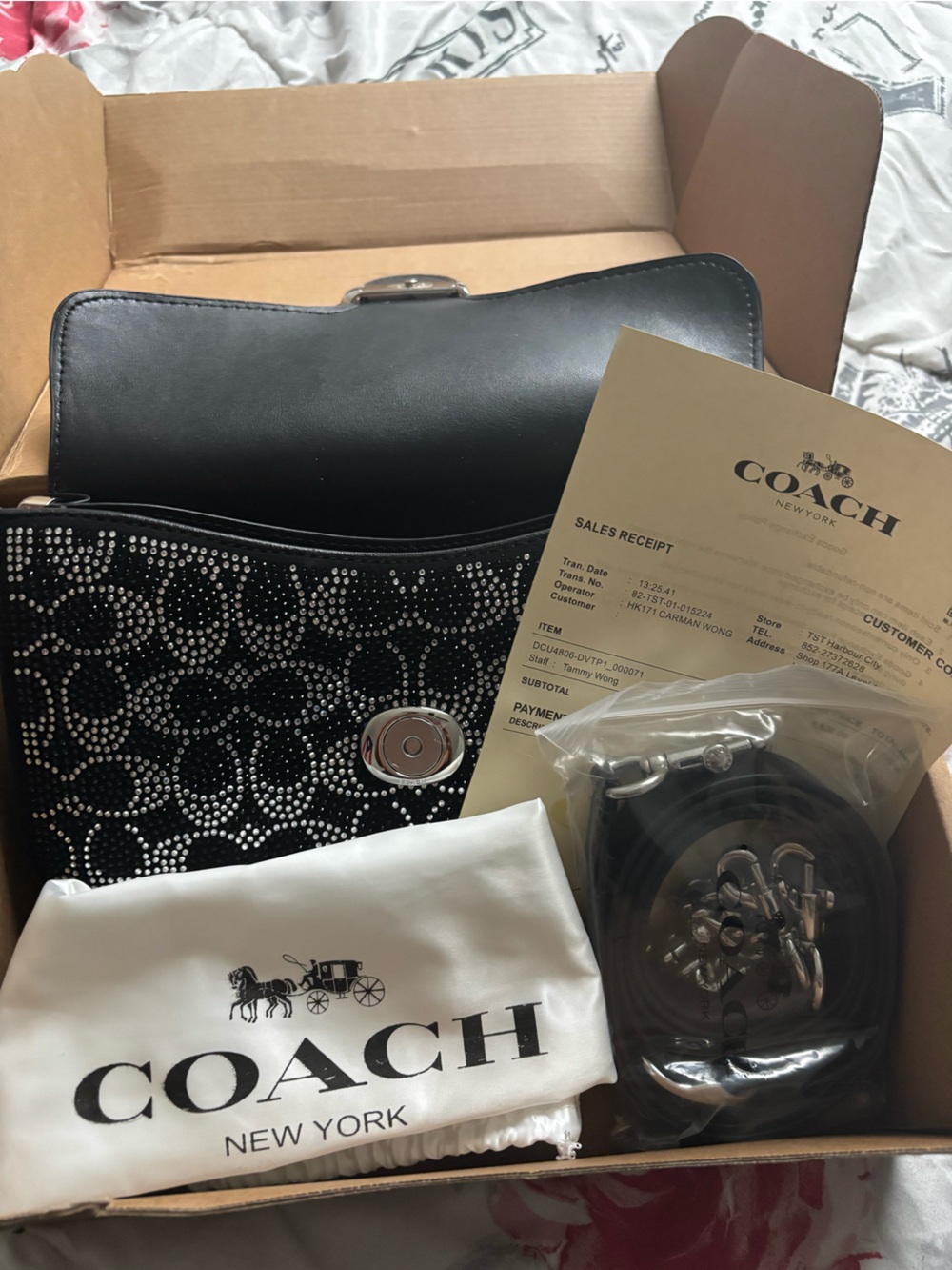 Coach Black Crystal-Pattern Signature Crossbody Wallet